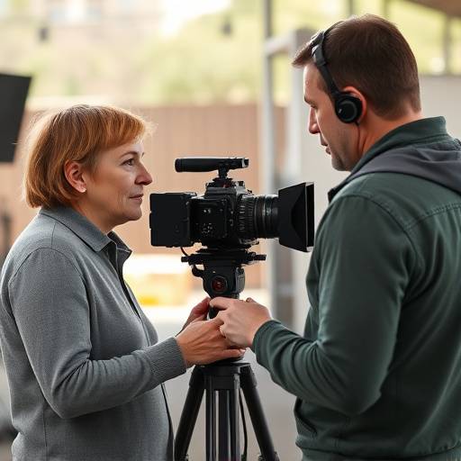Director coaching an actor on set